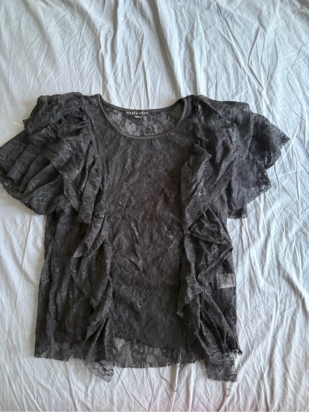 Haute Monde Black Lace Ruffle Sleeve Blouse